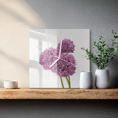 Čtvercové skleněné hodiny na zeď Květ