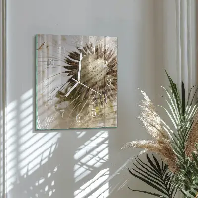 Hodiny s fotkou skleněné čtvercové Pampeliška