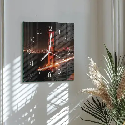 Čtvercové skleněné hodiny na zeď Most