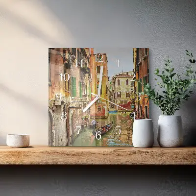 Čtvercové skleněné hodiny na stěnu Benátská loď