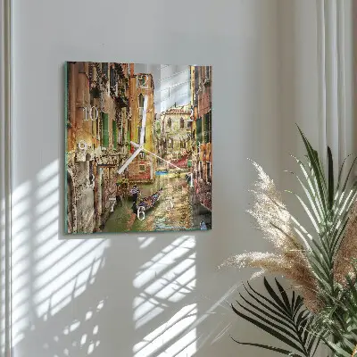 Čtvercové skleněné hodiny na stěnu Benátská loď