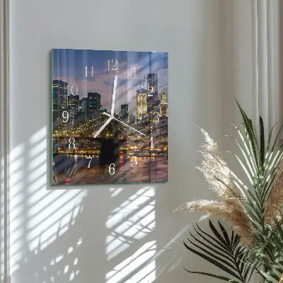Čtvercové skleněné hodiny na stěnu Horizontální most