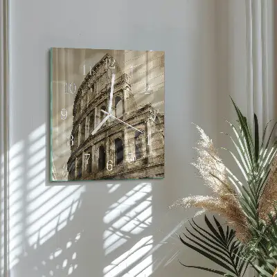 Hodiny s fotkou skleněné čtvercové Koloseum v sépiovém odstínu