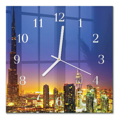Hodiny s fotkou skleněné čtvercové Dubajský horizont