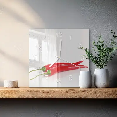 Hodiny na skle čtvercové Chilli papričky