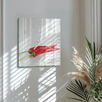Hodiny na skle čtvercové Chilli papričky