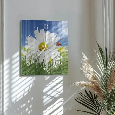 Nástěnné hodiny skleněné čtvercové Květina a Beruška
