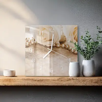 Nástěnné hodiny skleněné čtvercové Vintage růže v sépiovém odstínu