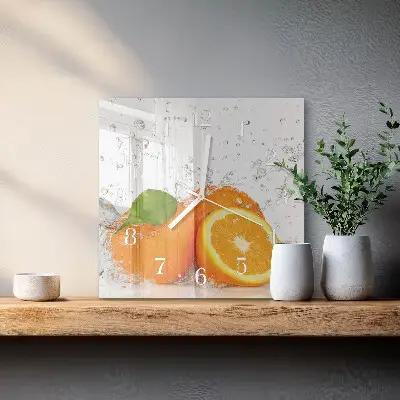 Hodiny na skle čtvercové Pomeranče