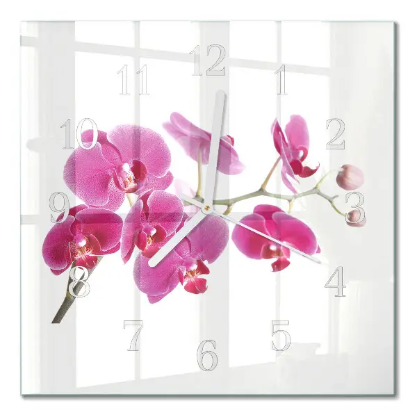 Nástěnné hodiny skleněné čtvercové Orchidej
