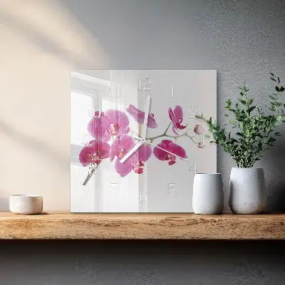 Nástěnné hodiny skleněné čtvercové Orchidej
