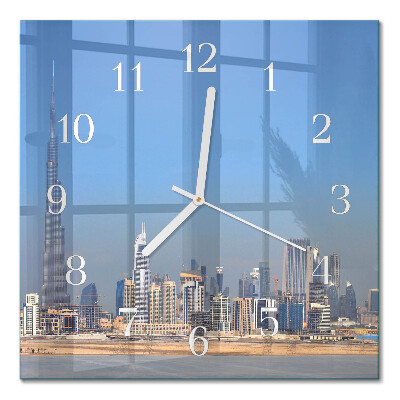 Čtvercové skleněné hodiny na stěnu Dubajský horizont