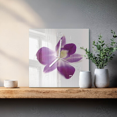 Čtvercové skleněné hodiny na zeď Květina orchideje