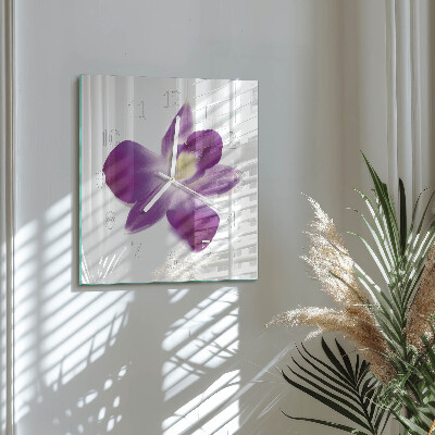 Čtvercové skleněné hodiny na zeď Květina orchideje