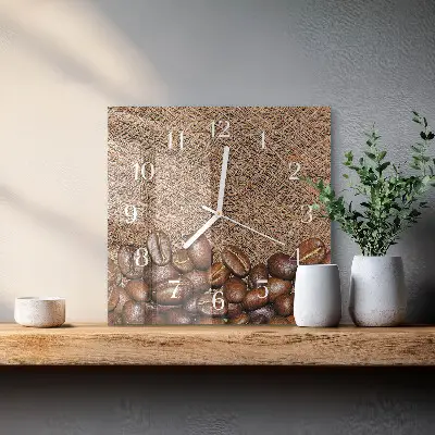 Hodiny s fotkou skleněné čtvercové Kávová zrna