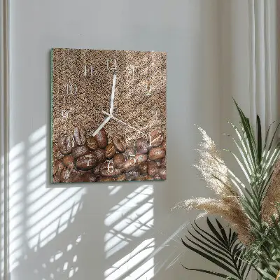 Hodiny s fotkou skleněné čtvercové Kávová zrna