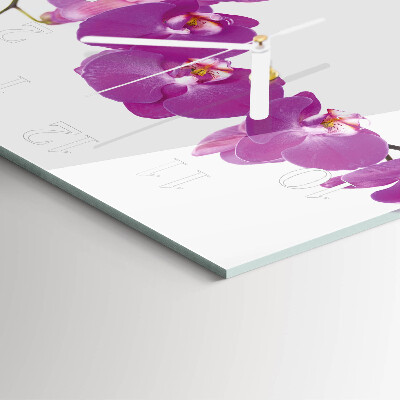 Čtvercové skleněné hodiny na stěnu Orchidej