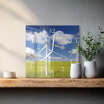 Čtvercové skleněné hodiny na zeď Větrná farma