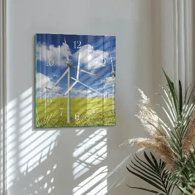 Čtvercové skleněné hodiny na zeď Větrná farma