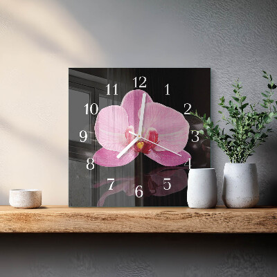 Čtvercové skleněné hodiny na zeď Orchidej