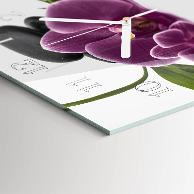 Čtvercové skleněné hodiny na stěnu Orchidej