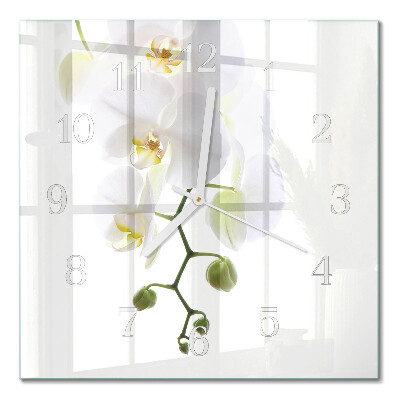 Nástěnné hodiny skleněné čtvercové Orchidej