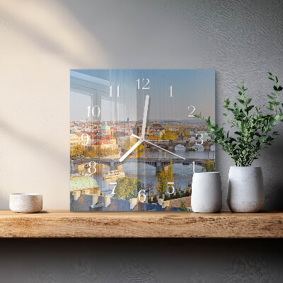 Čtvercové skleněné hodiny na zeď Praha