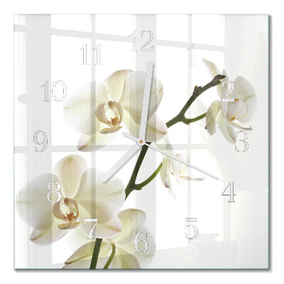 Hodiny na skle čtvercové Orchidej