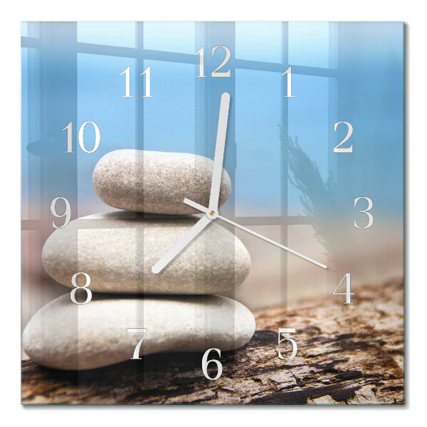 Čtvercové skleněné hodiny na stěnu Kameny