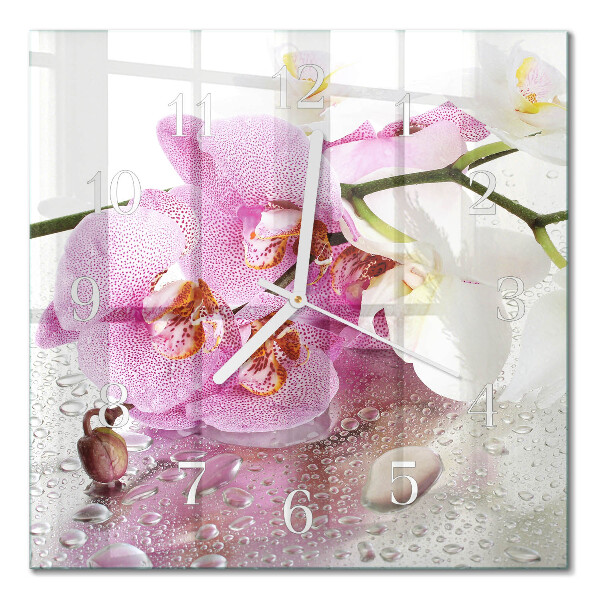Hodiny s fotkou skleněné čtvercové Orchidej