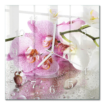 Hodiny s fotkou skleněné čtvercové Orchidej