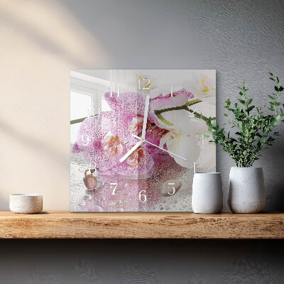 Hodiny s fotkou skleněné čtvercové Orchidej