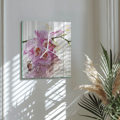 Hodiny s fotkou skleněné čtvercové Orchidej