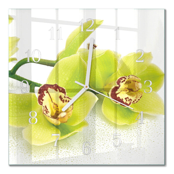 Hodiny s fotkou skleněné čtvercové Orchidej