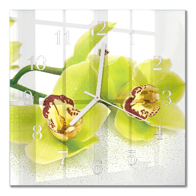 Hodiny s fotkou skleněné čtvercové Orchidej