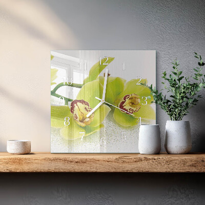 Hodiny s fotkou skleněné čtvercové Orchidej