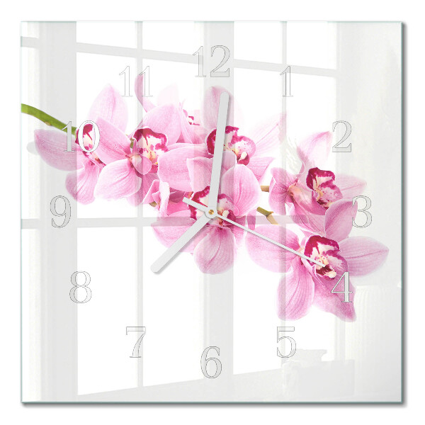 Nástěnné hodiny skleněné čtvercové Orchidej