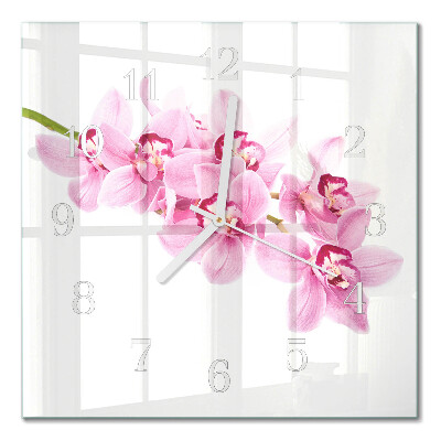 Nástěnné hodiny skleněné čtvercové Orchidej