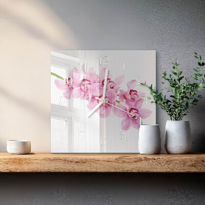 Nástěnné hodiny skleněné čtvercové Orchidej