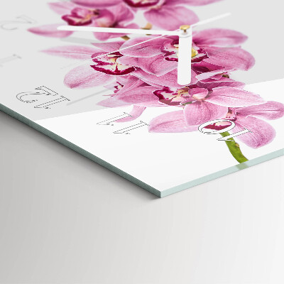 Nástěnné hodiny skleněné čtvercové Orchidej