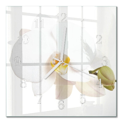 Nástěnné hodiny skleněné čtvercové Orchidej