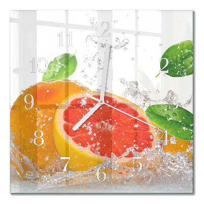 Hodiny s fotkou skleněné čtvercové Grapefruit