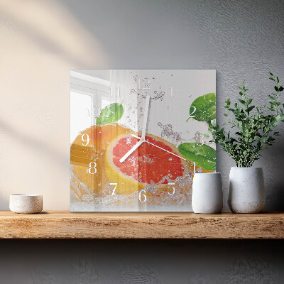 Hodiny s fotkou skleněné čtvercové Grapefruit