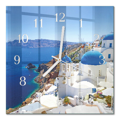 Čtvercové skleněné hodiny na zeď Santorini