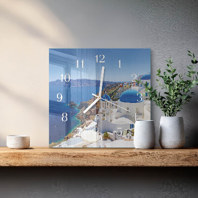 Čtvercové skleněné hodiny na zeď Santorini