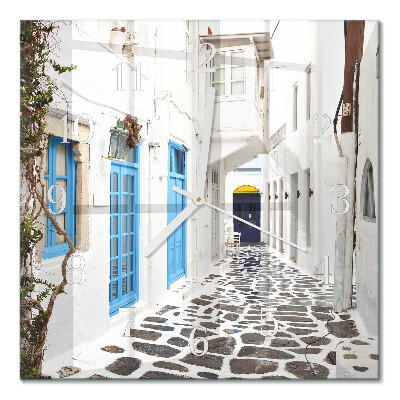 Čtvercové skleněné hodiny na zeď Santorini