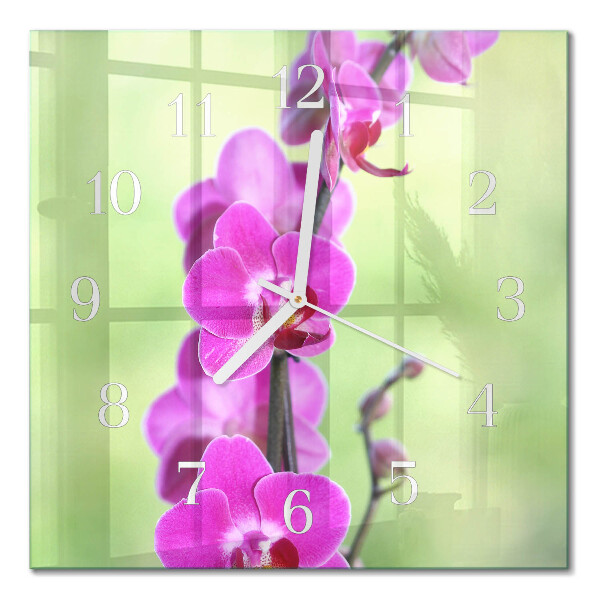 Hodiny s fotkou skleněné čtvercové Orchidej