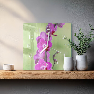 Hodiny s fotkou skleněné čtvercové Orchidej