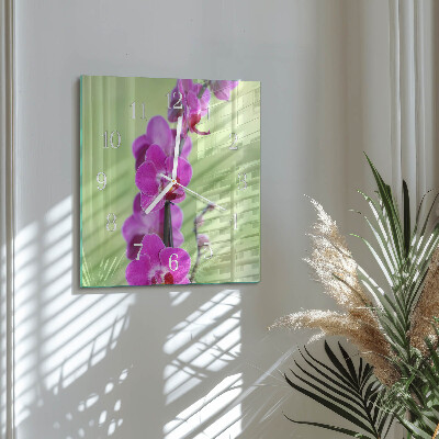 Hodiny s fotkou skleněné čtvercové Orchidej