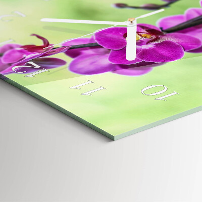 Hodiny s fotkou skleněné čtvercové Orchidej